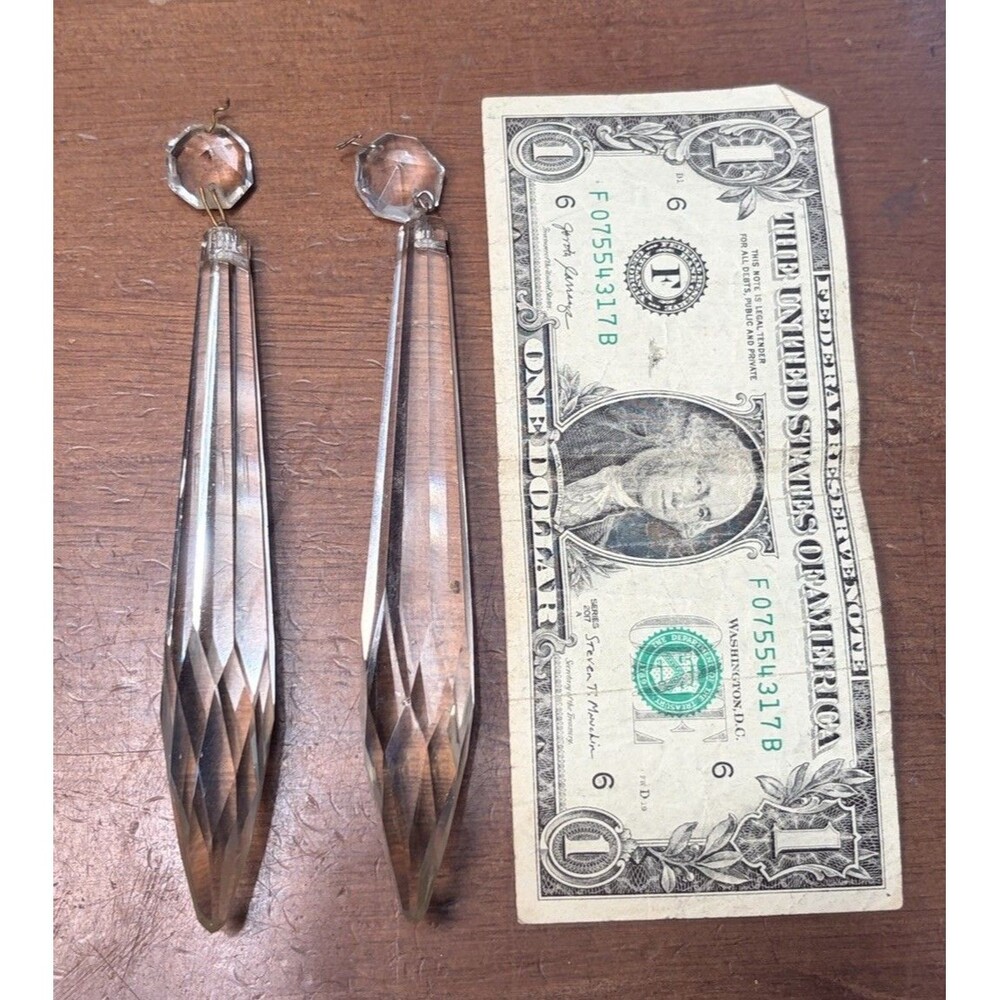 lot of 2 antique Chandelier Prism 5.75” inch long icicle spear shape